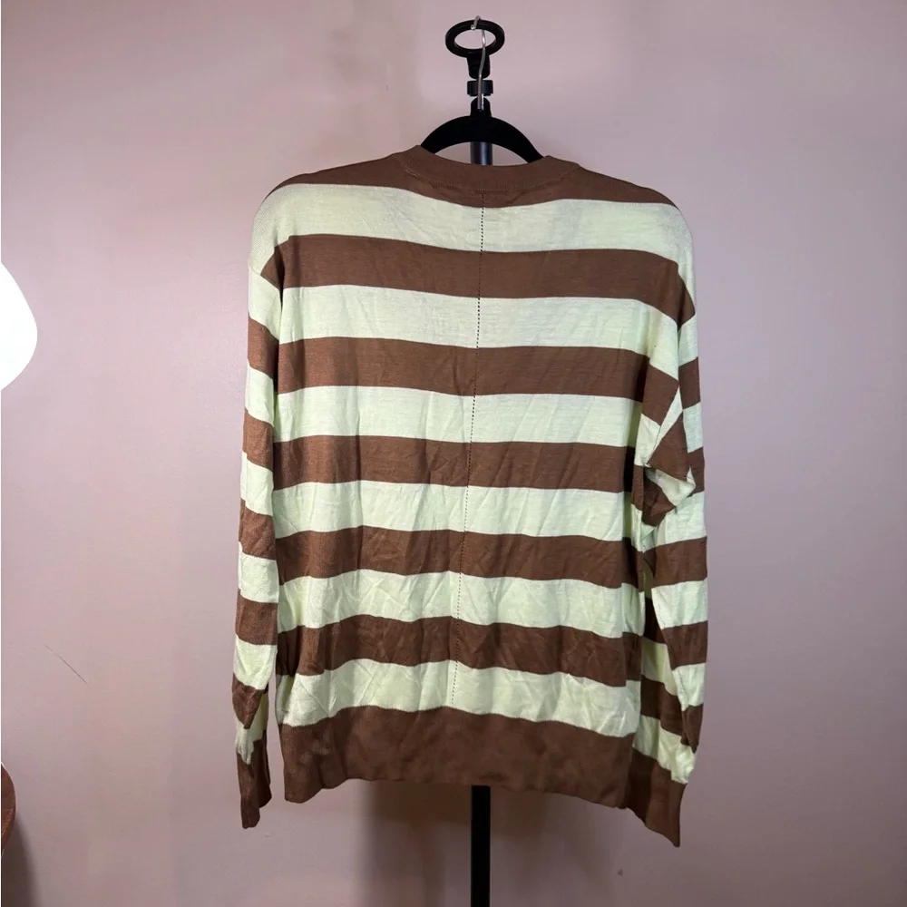 Scotch & Soda Brown and Cream Striped V-Neck Sweater